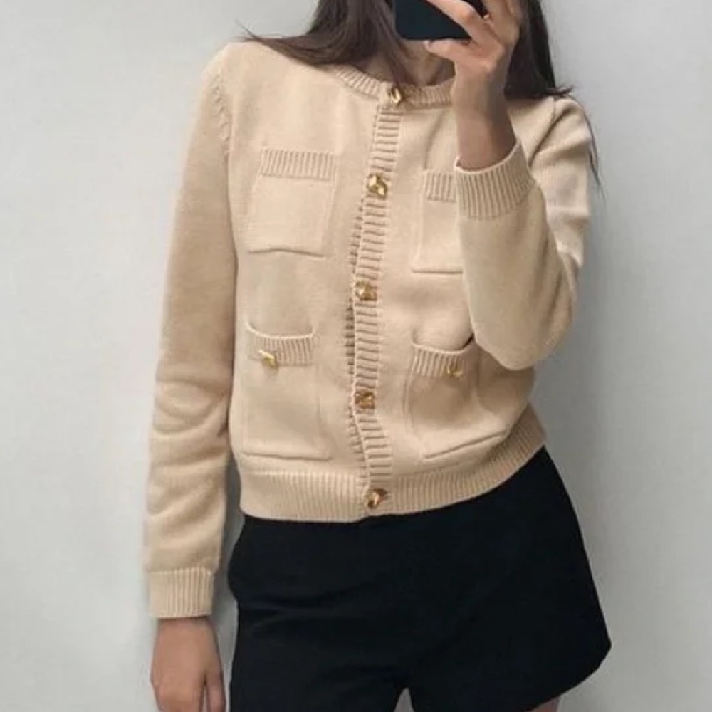 Zara tan cardigan with gold accent buttons, new with tags